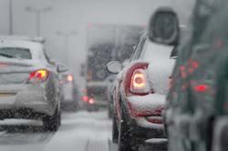 Heavy traffic in snowy weather