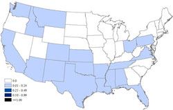 Statistical Map of U.S. West Nile Activity by State